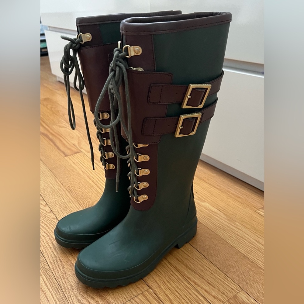 Tory Burch Pull On Rain / Snow Boots, Rubber with Leather trim, LIKE NEW